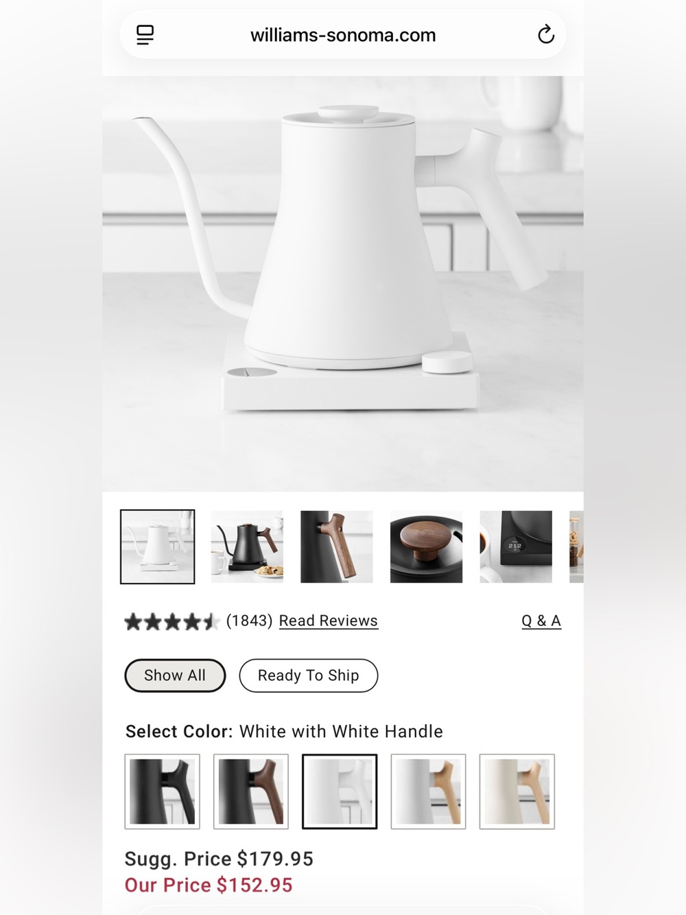Sleek White Electric Gooseneck Kettle with White Handle